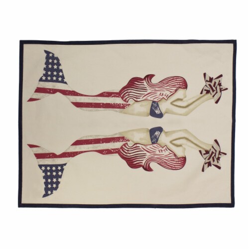 Patriotic Mermaid Stars And Red White Blue American Flag 4th of July Kitchen Tea Towel Perspective: front