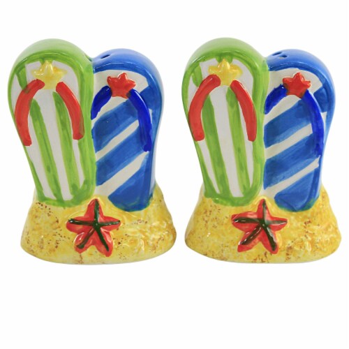 Tabletop Flip Flop Salt And Pepper Set Ceramic Beach Sand Ocean Starfish B23914 1 Fred Meyer