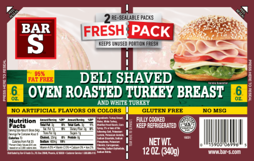 Bar-S Fresh Pack Deli Shaved Oven Roasted Turkey Breast Perspective: front