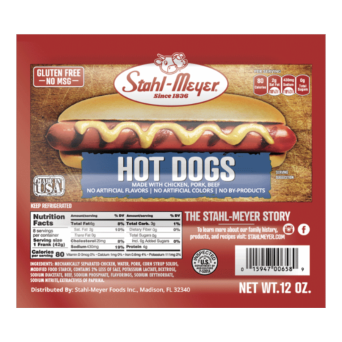 Stahl-Meyer® Hot Dogs Perspective: front
