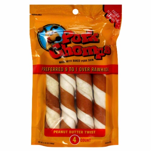 Pork Chomps Peanut Butter Flavored Twist Treats Perspective: front