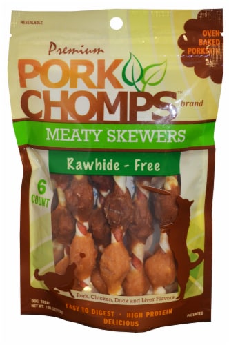 Pork Chomps Premium Nutri Chomps Meaty Skewers 6 Count Perspective: front