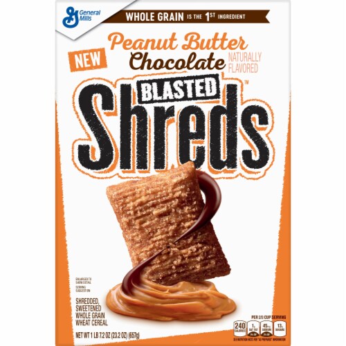Peanut Butter Chocolate Blasted Shreds Cereal Perspective: front