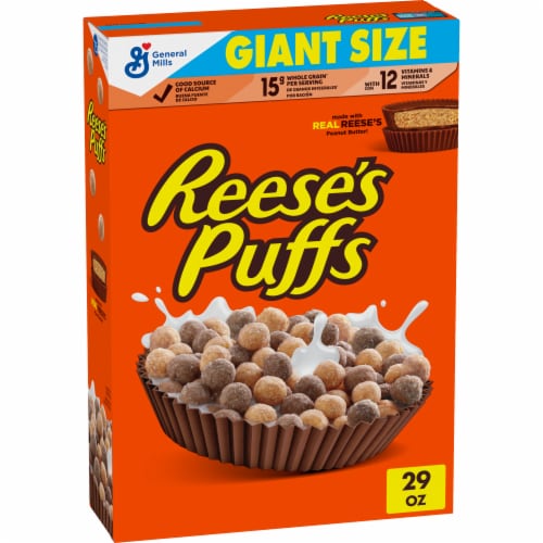 General Mills Reese’s Puffs Chocolatey Peanut Butter Giant Size Cereal Perspective: front