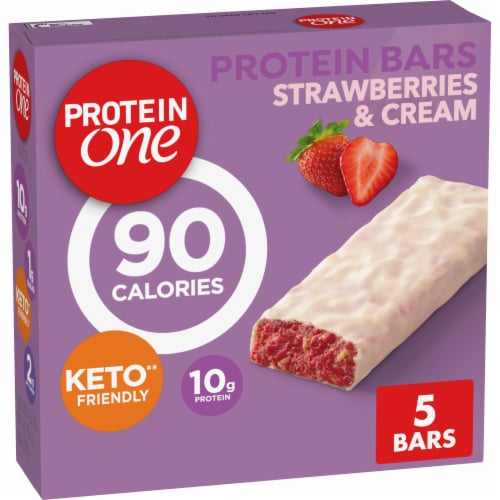 Protein One 90 Calorie Strawberries and Cream Keto Friendly Protein Bars Perspective: front