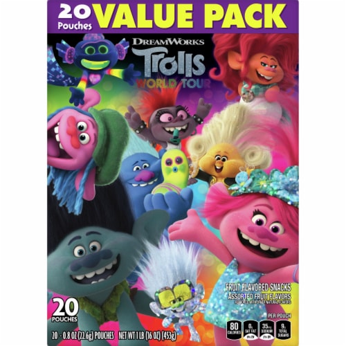 Betty Crocker Dreamworks Trolls World Tour Assorted Fruit Flavored Snacks Perspective: front
