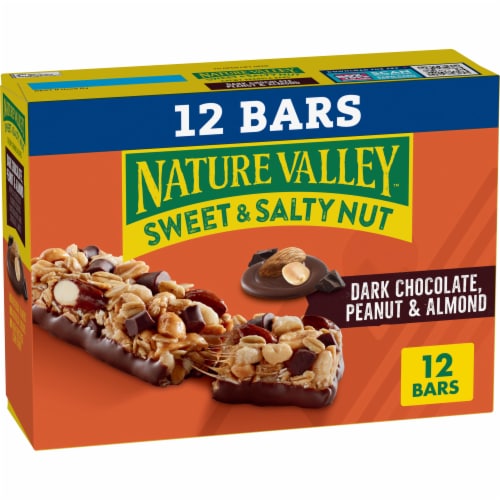 Nature Valley Whole Grain Dark Chocolate Peanut Almond Sweet and Salty Nut Granola Bars Perspective: front