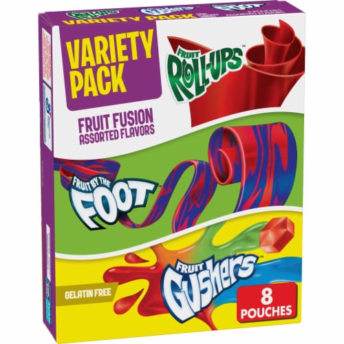 Fruit Roll-Ups' Fruit by the Foot' Gushers Fruit Flavored Snacks Variety Pack Perspective: front