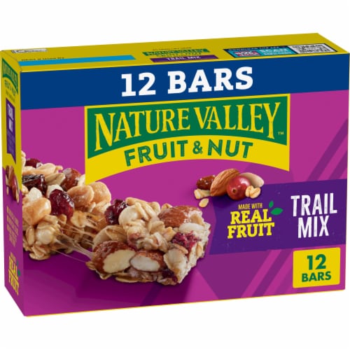 Nature Valley Whole Grain Trail Mix Chewy Fruit and Nut Granola Bars Lunch Box Snacks Perspective: front