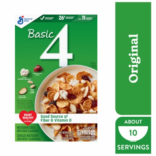 Basic 4 Heart Healthy with Fiber and Whole Grain Fruit and Nut Cereal Perspective: front