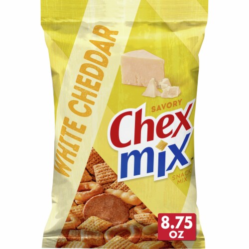 Chex Mix Snack Party Mix White Cheddar Savory Pub Mix Snack Bag Perspective: front