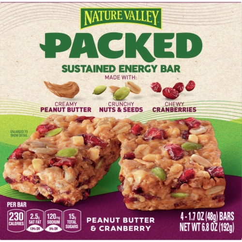 Nature Valley Packed Peanut Butter and Cranberry Sustained Energy Bars Perspective: front