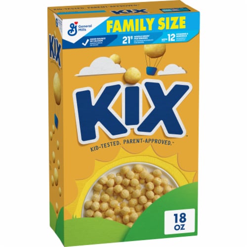 General Mills Kix Crispy Corn Puffs Family Size Cereal Perspective: front