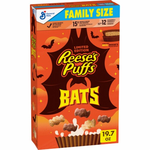 General Mills Reese's Puffs Bats Large Size Halloween Cereal Perspective: front