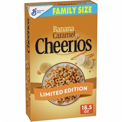 Banana Caramel Cheerios Limited Edition Gluten Free Cereal Perspective: front