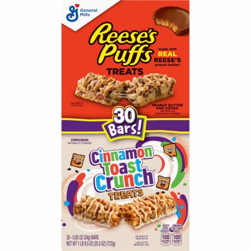 General Mills Reese's Puffs & Cinnamon Toast Crunch Treats Perspective: front