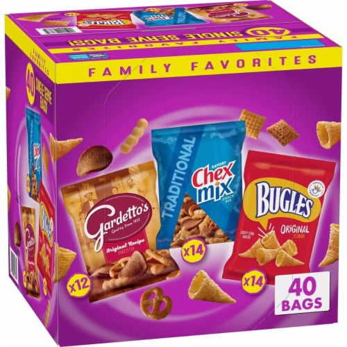 Bugles, ChexMix and Gardetto Variety Pack (40 Count) Perspective: front