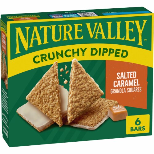 Nature Valley Whole Grain Salted Caramel Crunchy Dipped Granola Squares Lunch Box Snacks Perspective: front