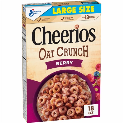 Cheerios Oat Crunch Berry Oat Breakfast Cereal Large Size Box, 18 oz ...