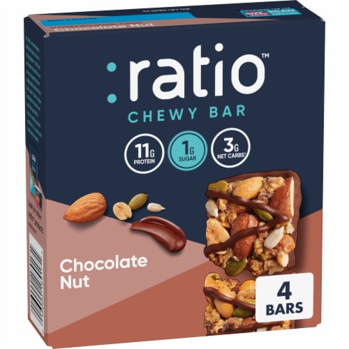 Ratio KETO Friendly Chocolate Nut Chewy Protein Bars Gluten Free Snacks Perspective: front