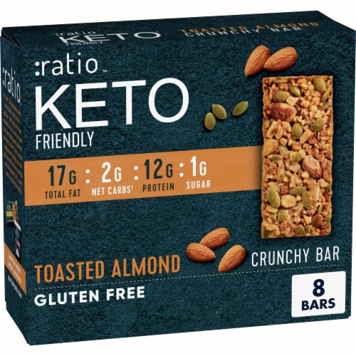Ratio KETO Friendly Toasted Almond Crunchy Bars Gluten Free Snacks Perspective: front