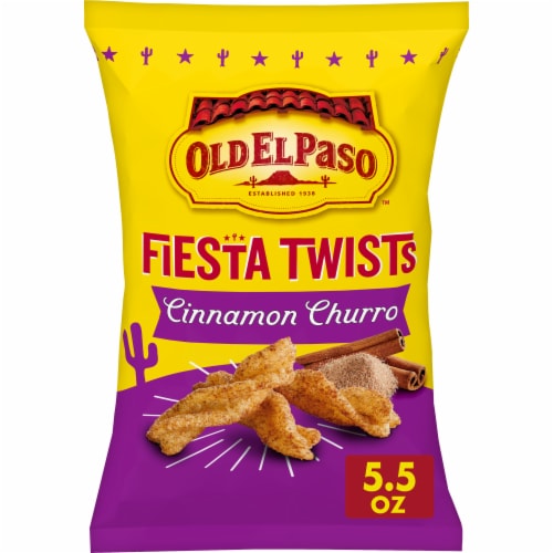 Old El Paso Cinnamon Churro Fiesta Twists Crispy Corn Snacks Chips Bag Perspective: front