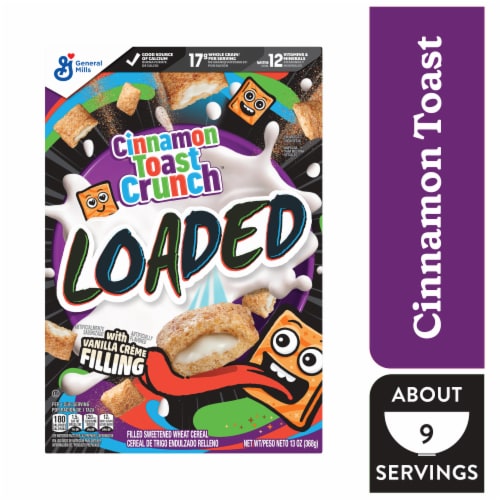 Cinnamon Toast Crunch Loaded Crispy Crème Filled Breakfast Cereal Perspective: front