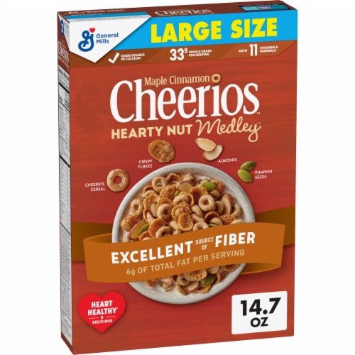 Cheerios Hearty Nut Medley Maple Cinnamon Flavored Breakfast Cereal Perspective: front