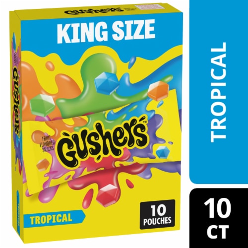 Gushers Fruit Flavored Snacks Tropical Flavor King Size Pouches Perspective: front
