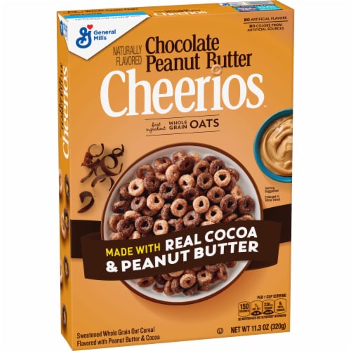 Chocolate Cheerios Peanut Butter Gluten Free Family Size Breakfast Cereal Perspective: front