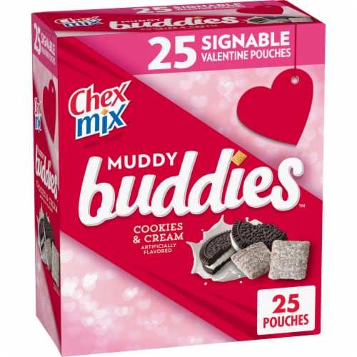 Chex Mix Valentine's Cookies and Cream Muddy Buddies Bulk Lunch Box Snack Bags Perspective: front