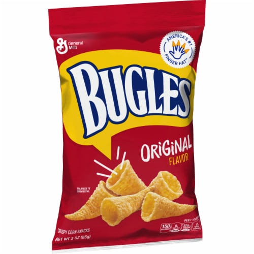 Bugles Crispy Corn Snacks Original Flavor Snack Bag Perspective: front