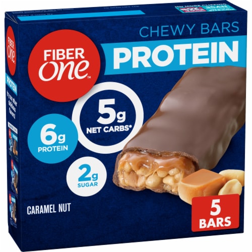 Fiber One Chewy Protein Bars Caramel Nut Protein Snacks Perspective: front