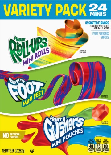 Fruit Roll Ups Fruit by the Foot Gushers Mini Snacks Variety Pack Perspective: front