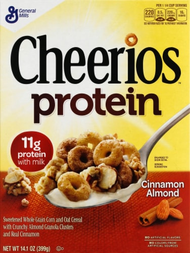 Cheerios Protein Cinnamon Almond Sweetened Whole Grain Corn and Oat Cereal Perspective: front