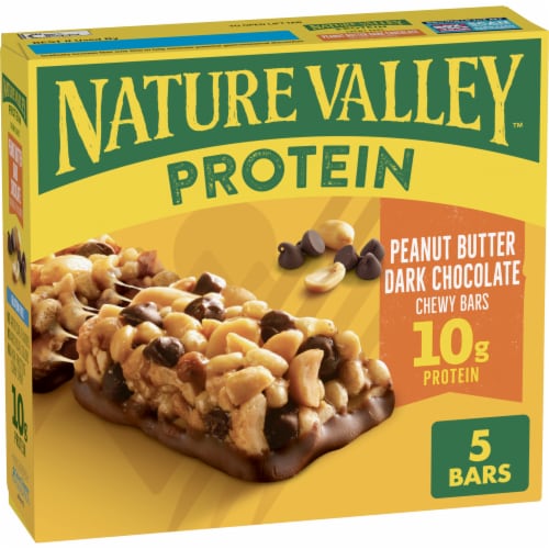 Nature Valley Whole Grain - Peanut Butter Dark Chocolate Chewy Protein Granola Bars Lunch Box Snacks Perspective: front