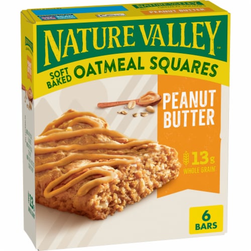 Nature Valley Whole Grain Peanut Butter Soft Baked Oatmeal Squares Breakfast Snacks Perspective: front