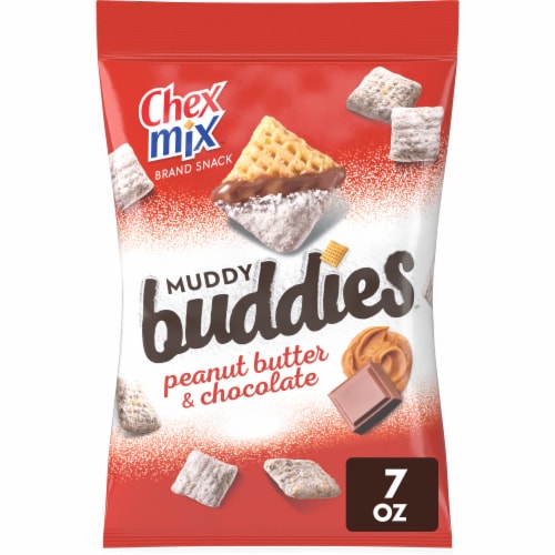 Chex Mix Peanut Butter and Chocolate Muddy Buddies Individual Lunch Box Snack Bag Perspective: front