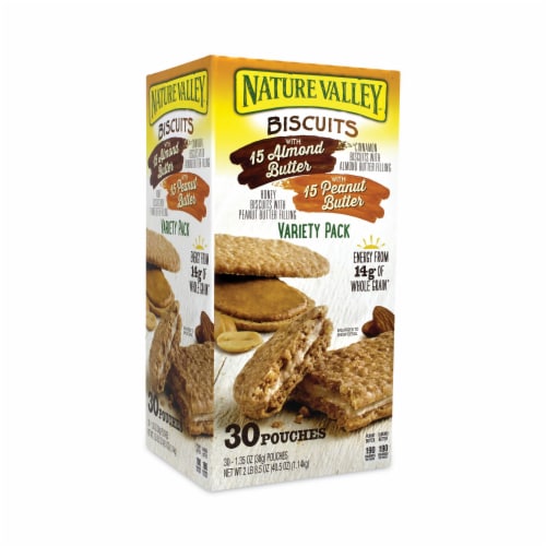 Nature Valley Biscuits with Nut Butter Honey Peanut Butter/Cinnamon Almond Butter 40.5 oz. 30 Perspective: front