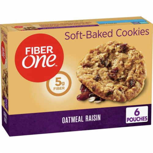 Fiber One Oatmeal Raisin Chewy Soft Baked Cookies Ready To Eat Dessert Snacks Perspective: front