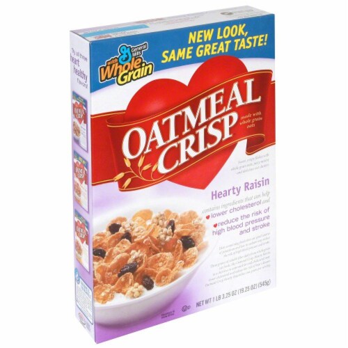 General Mills Oatmeal Crisp Hearty Raisin Cereal Perspective: front