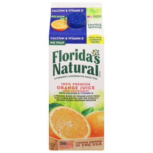 Kroger Floridas Natural No Pulp Calcium Vitamin D Orange Juice 52 Fl Oz