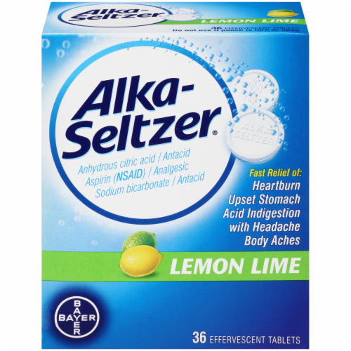 Alka-Seltzer Lemon Lime Antacid/Analgesic Effervescent Tablets Perspective: front