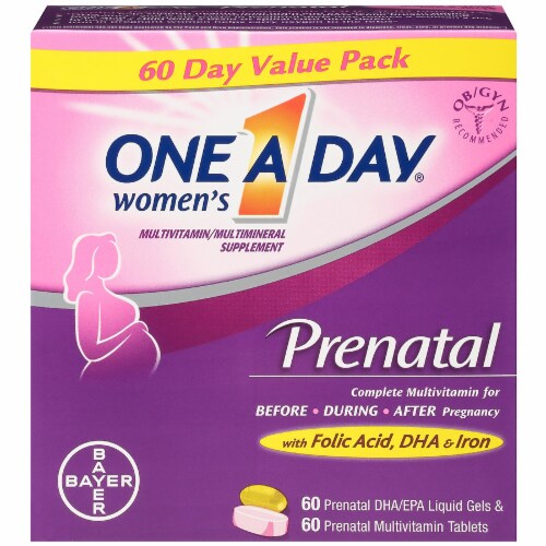 One A Day Women's Prenatal Multivitamin / Multimineral with Folic Acid DHA & Iron Supplement Perspective: front