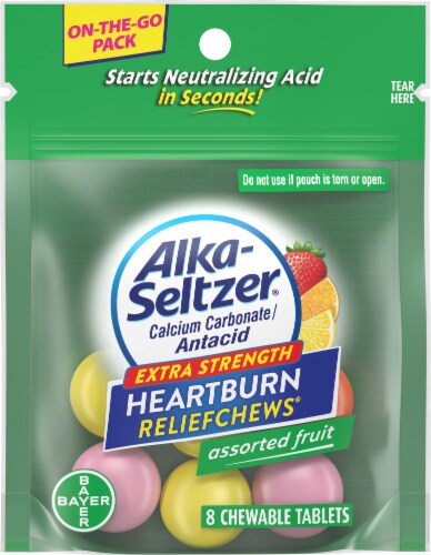 Alka-Seltzer Calcium Carbonate / Antacid Extra Strength Assorted Fruit Heartburn Relief Chews Perspective: front