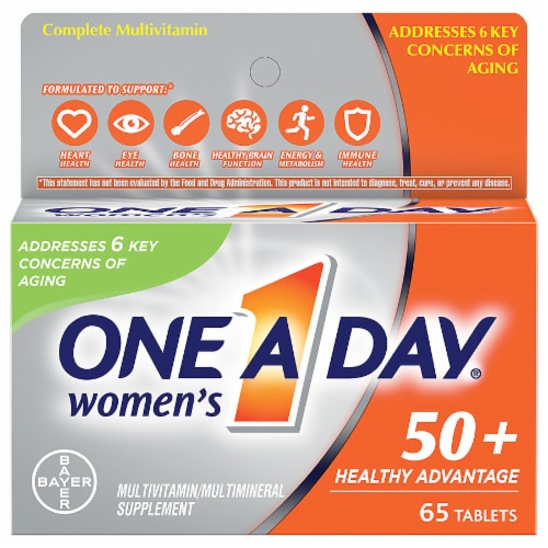 One A Day Women's 50+ Healthy Advantage Multivitamin Multimineral Supplement Tablets 65 Count Perspective: front