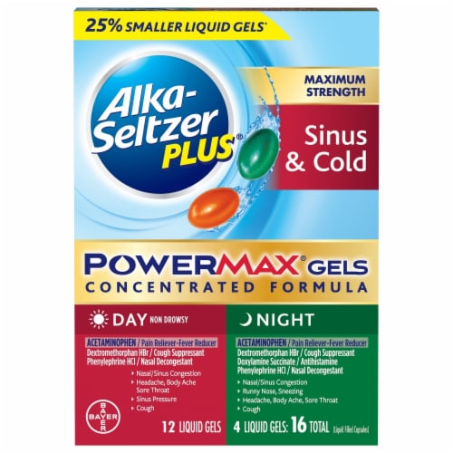 Alka-Seltzer Plus Day/Night Sinus Congestion & Pain Maximum Strength PowerMax Liquid Gels Perspective: front