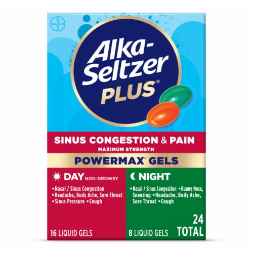 Alka-Seltzer Plus® Maximum Strength Day-Night Sinus Congestion and Pain PowerMax® Gels Perspective: front