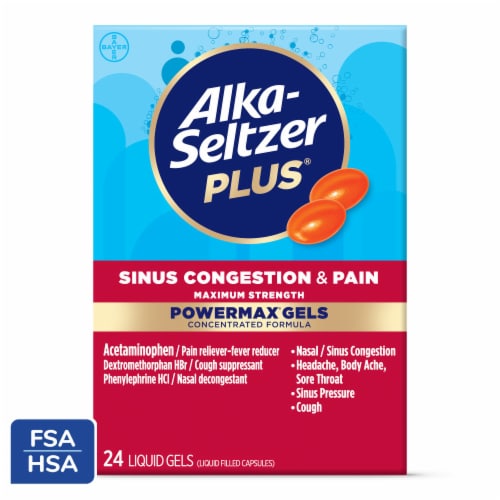 Alka-Seltzer Plus® Sinus Congestion & Pain Maximum Strength PowerMax® Liquid Gels Perspective: front