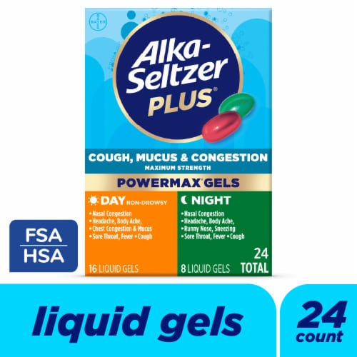 Alka-Seltzer Plus® Max Strength Day + Night Cough Mucus & Congestion PowerMax® Liquid Gels Perspective: front